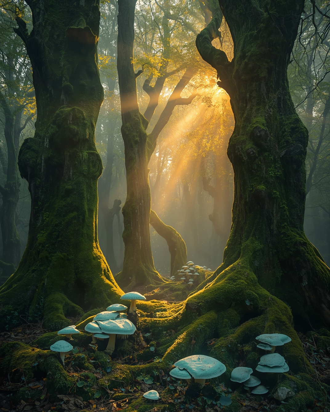 Enchanted Forest Light & Mossy Mushroom Art Print