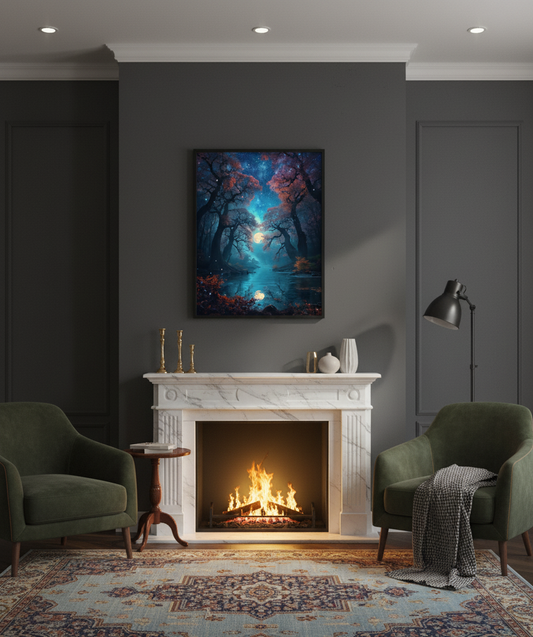 Enchanted Forest Moonlit Pond Art Print
