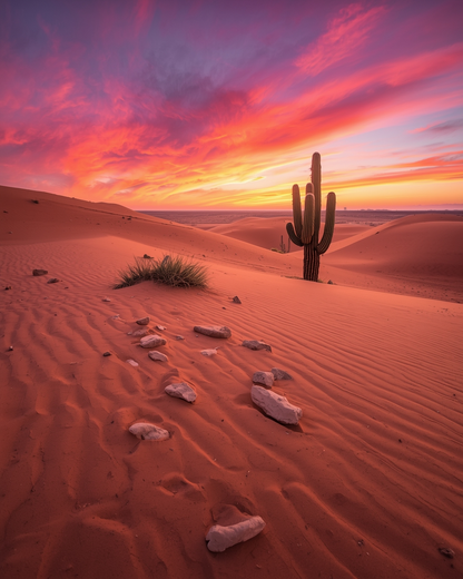 Desert Sunset & Saguaro Grandeur Art Print