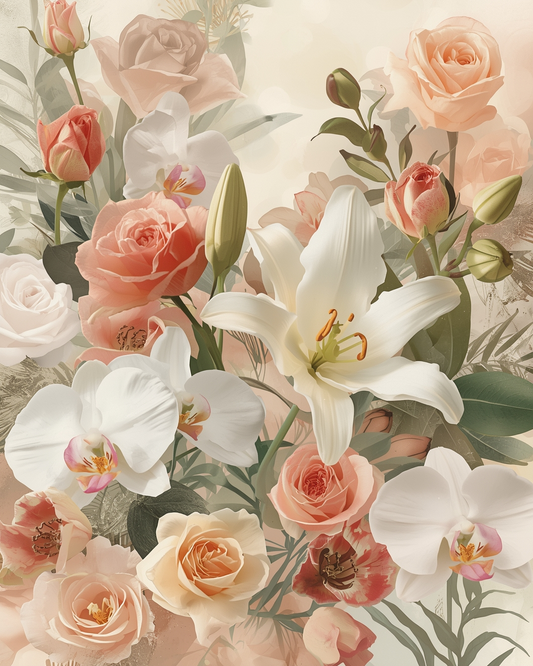 Elegant Peach & White Floral Bouquet Art Print