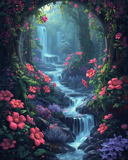 Enchanted Floral Waterfall Archway Art Print