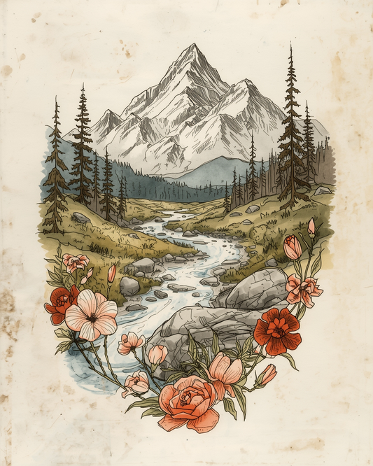 Hand-Drawn Mountain Serenity Wall Art