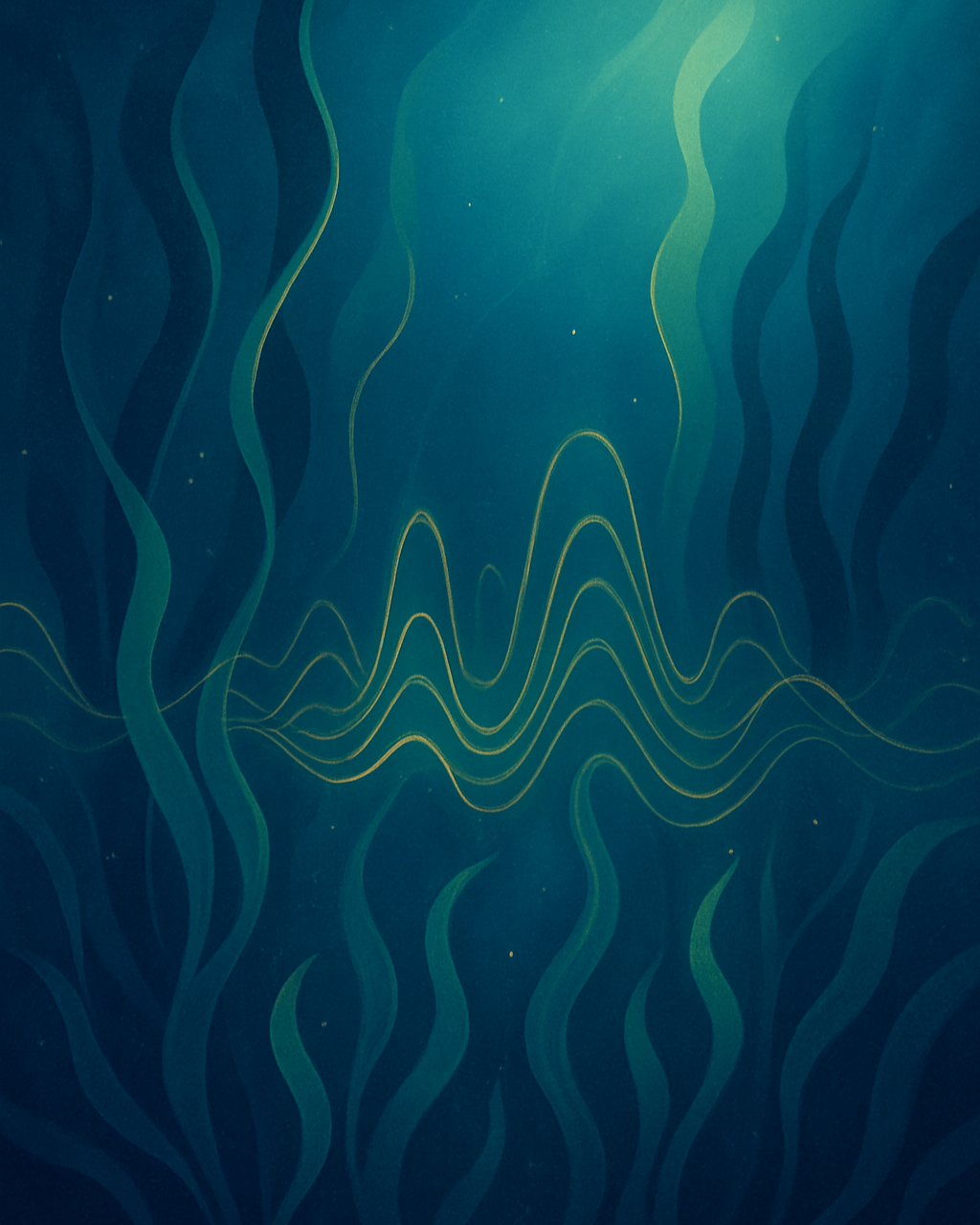 Underwater scene with wavy lines on a blue gradient background