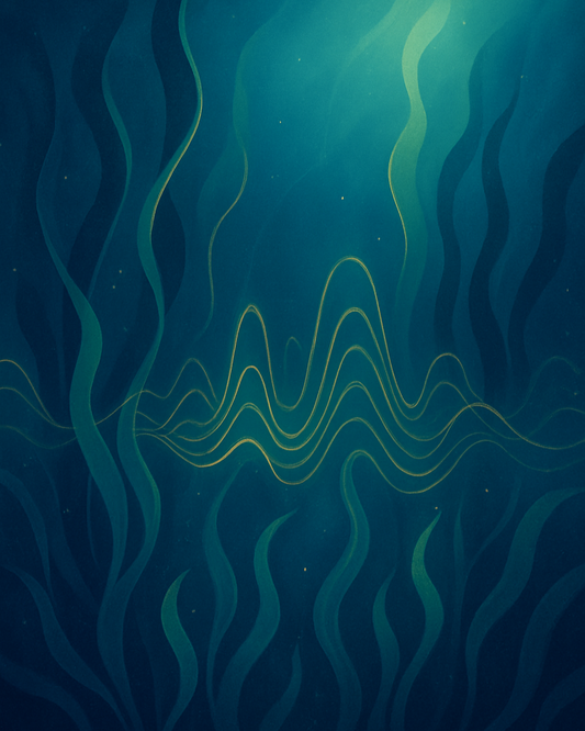 Underwater scene with wavy lines on a blue gradient background