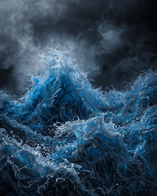 Powerful wave with dark clouds in the background